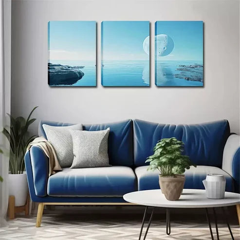 3pcs The Moon On The Water Wall Art Canvas Unframed - High Quality Print 100% Australian Made Wall Canvas