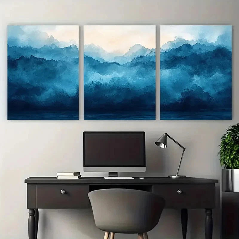 3pcs Teal Abstract Watercolor Brushstroke Design Wall Art Set Canvas Framed 40x60cm - High Quality Print 100% Australian Made Wall Canvas Ready to Hang
