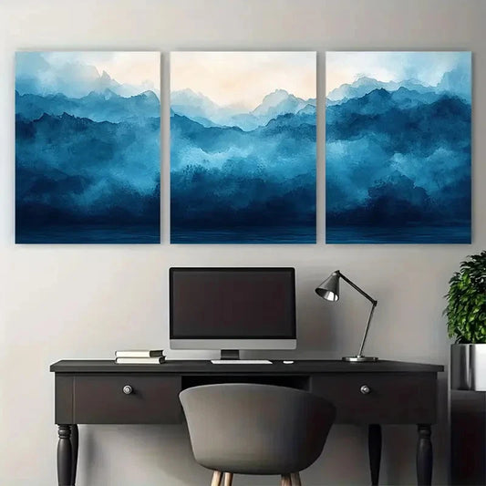 3pcs Teal Abstract Watercolor Brushstroke Design Wall Art Set Canvas Framed 40x60cm - High Quality Print 100% Australian Made Wall Canvas Ready to Hang