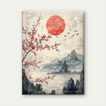 Japanese Zen Circle Cherry Blossom 60x90cm Metal Print Ready to Hang