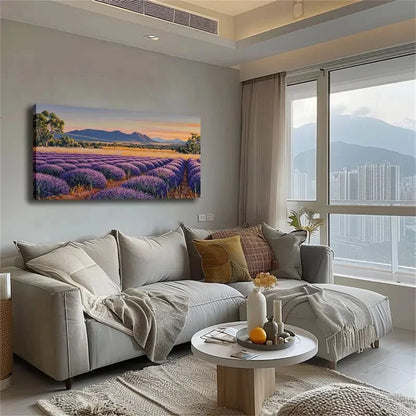 Serene Purple Flower Meadow Wall Art Canvas Office Home Room Framed 120x60cm - Bella Home Decor