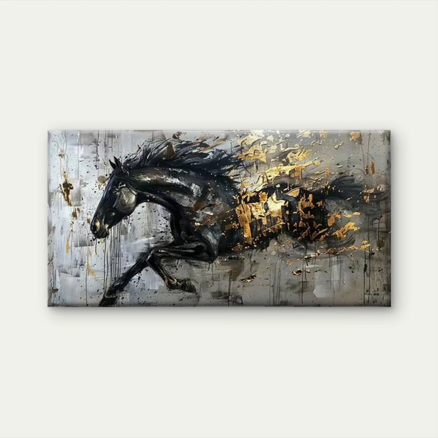 The Golden Charge Horse Wall Art Canvas Office Home Room Framed 120x60cm