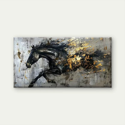 The Golden Charge Horse Wall Art Canvas Office Home Room Framed 120x60cm