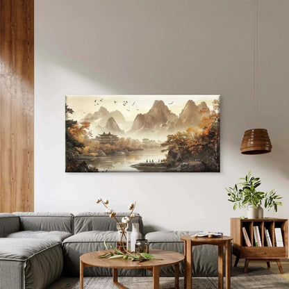 Autumn Landscape with Misty Wall Art Canvas Office Home Room Framed 120x60cm