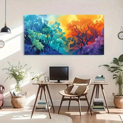 Surreal Vibrant Abstract Forest Wall Art Canvas Office Home Room Framed 120x60cm - Bella Home Decor
