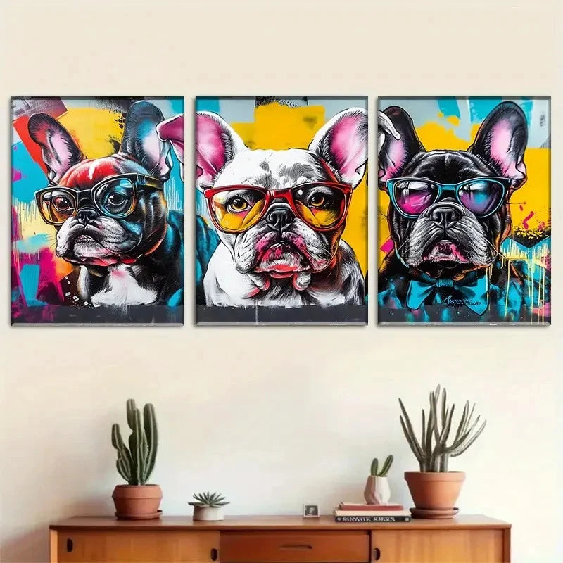 3pcs French Bulldog Style Dog Theme Metal Print Ready to Hang Art - Bella Home Decor