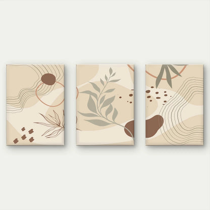 3pcs Neutral Botanical Abstract Shapes Wall Art Set Canvas Framed 60x90cm - High Quality Print 100% Australian Made Wall Canvas Ready to Hang