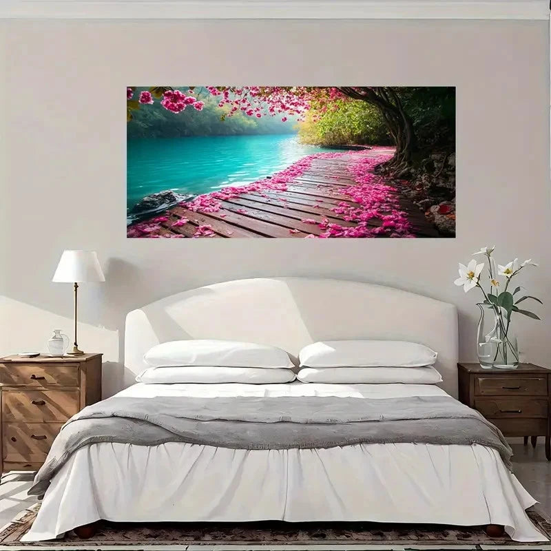 Cherry Blossom Pathway Wall Art Canvas Office Home Room Framed 120x60cm