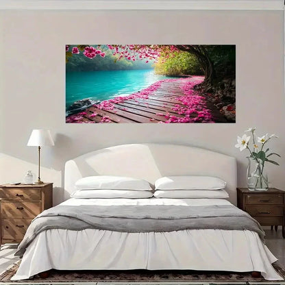 Cherry Blossom Pathway Wall Art Canvas Office Home Room Framed 120x60cm