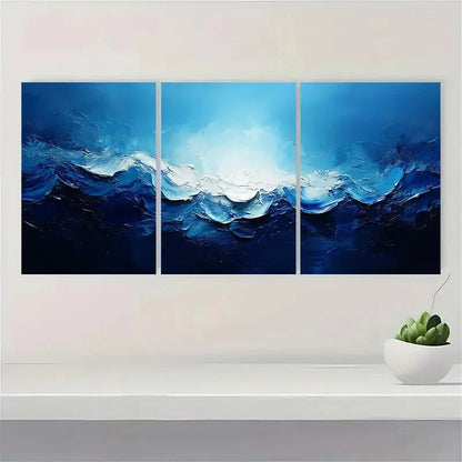3pcs Blue and White Acrylic Abstract Painting Metal Print Ready to Hang Art - Bella Home Decor