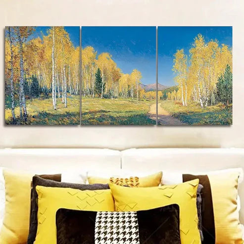 3pcs Autumn Birch Forest Scene With Trees Wall Art Set Canvas Unframed - High Quality Print 100% Australian Made Wall Canvas - Bella Home Decor