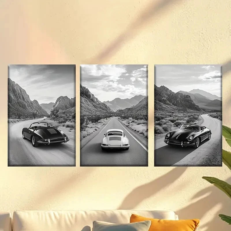 3pcs cars on the road, perfect gift choice Wall Art Set Canvas Framed 40x60cm - High Quality Print 100% Australian Made Wall Canvas Ready to Hang - Bella Home Decor