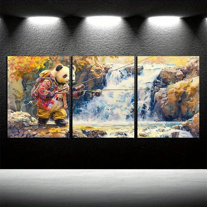 3pcs Whimsical Panda Fishing Metal Print Ready to Hang Art - Bella Home Decor