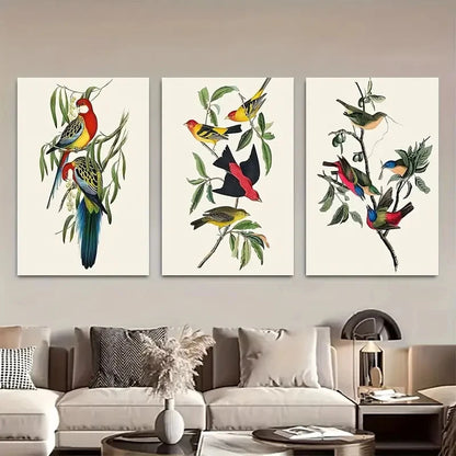3pcs Audubon Birds Featuring Colorful Parrots Metal Print Ready to Hang Art - Bella Home Decor