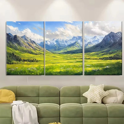 3pcs Green Fields Textured Metal Print Ready to Hang Art