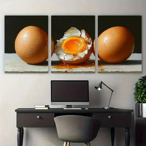 3pcs Kitchen Food Still Life Broken Cracked Egg Wall Art Set Canvas Unframed - High Quality Print 100% Australian Made Wall Canvas
