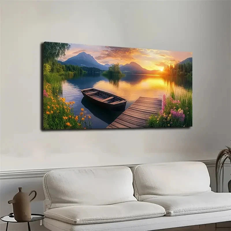 Vibrant Sunset Landscape Wall Art canvas office home room framed 120x60cm - Bella Home Decor