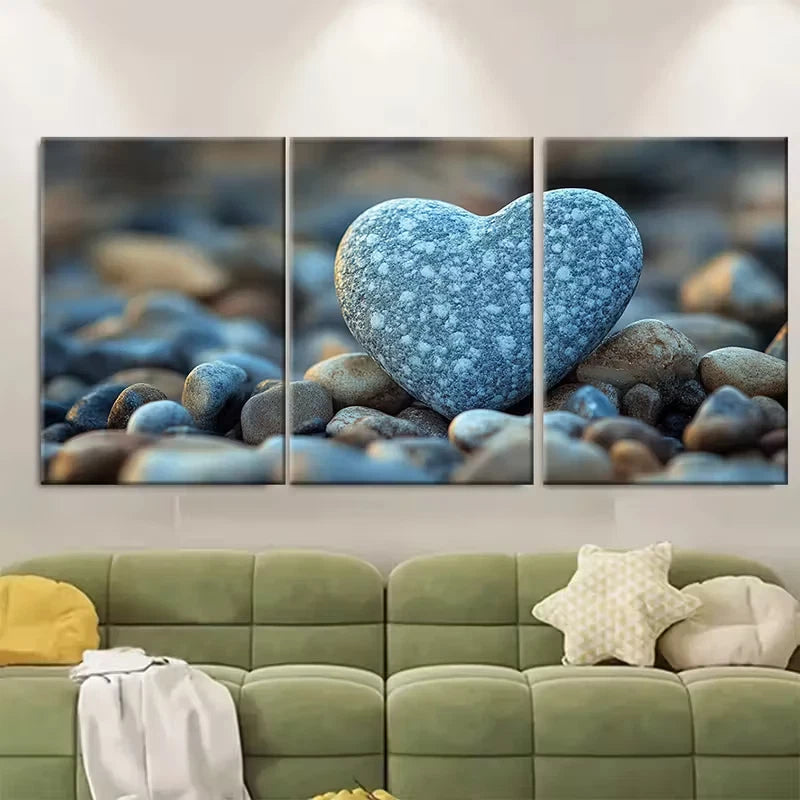 3pcs , Serene Heart Shaped Stone Metal Print Ready to Hang Art - Bella Home Decor