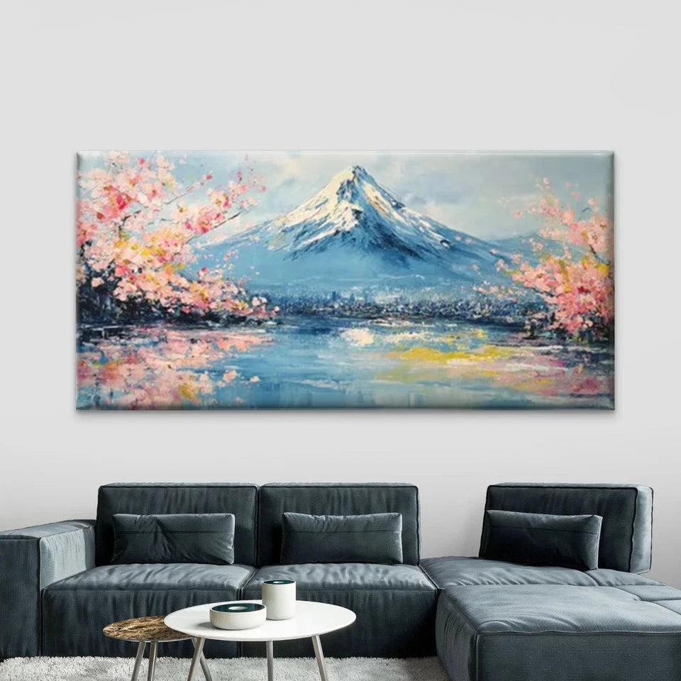 Mount Fuji with Cherry Blossoms Wall Art Canvas Office Home Room Framed 120x60cm