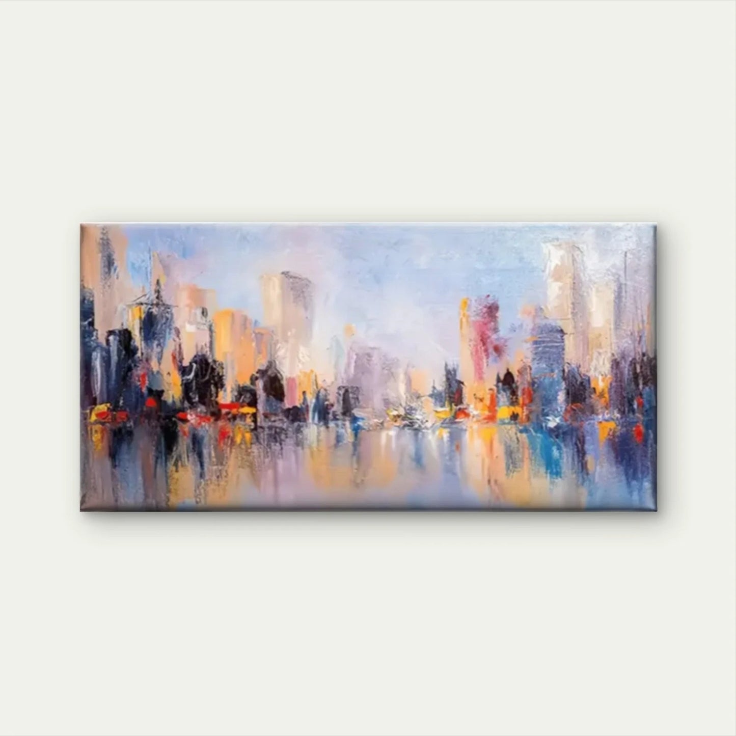 Vibrant Urban SkylineReflective Wall Art Canvas Office Home Room Framed 120x60cm