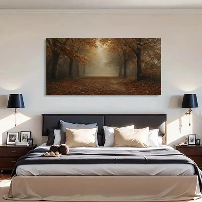 Misty Sunlit Trees & Falling Wall Art Canvas Office Home Room Framed 120x60cm - Bella Home Decor