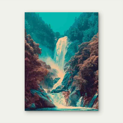 Nature Landscape Painting with Cyan Blue & Green Hues Metal Print Ready to Hang