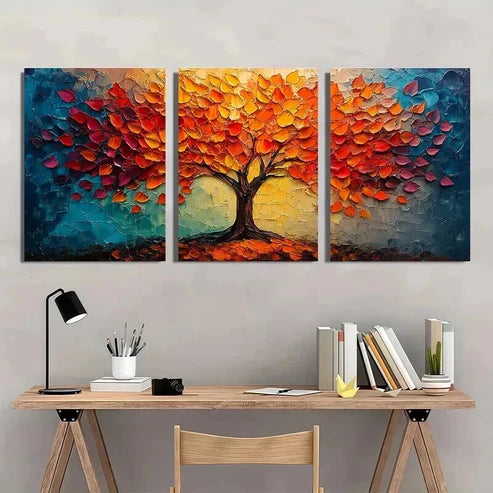 3pcs Vibrant Autumn Tree with Golden Leaves  Wall Art Set Canvas Unframed - High Quality Print 100% Australian Made Wall Canvas