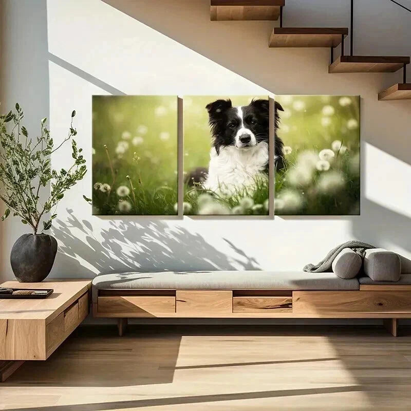 3pcs Puppy Dandelion and Grass Field Wall Art Set Canvas Framed 40x60cm - High Quality Print 100% Australian Made Wall Canvas Ready to Hang - Bella Home Decor
