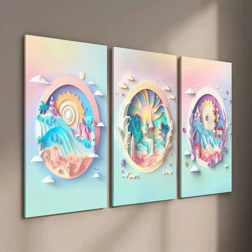 3pcs Colorful Beach Landscape Decor  Wall Art Set Canvas Unframed - High Quality Print 100% Australian Made Wall Canvas - Bella Home Decor