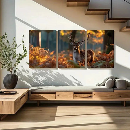 3pcs Autumn Forest Deer Art Wildlife Print Metal Print Ready to Hang Art - Bella Home Decor