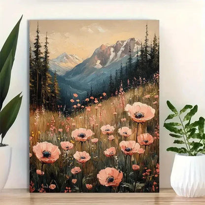 Beautiful Pink Wildflower Meadow Painting 60x90cm Metal Print Ready to Hang