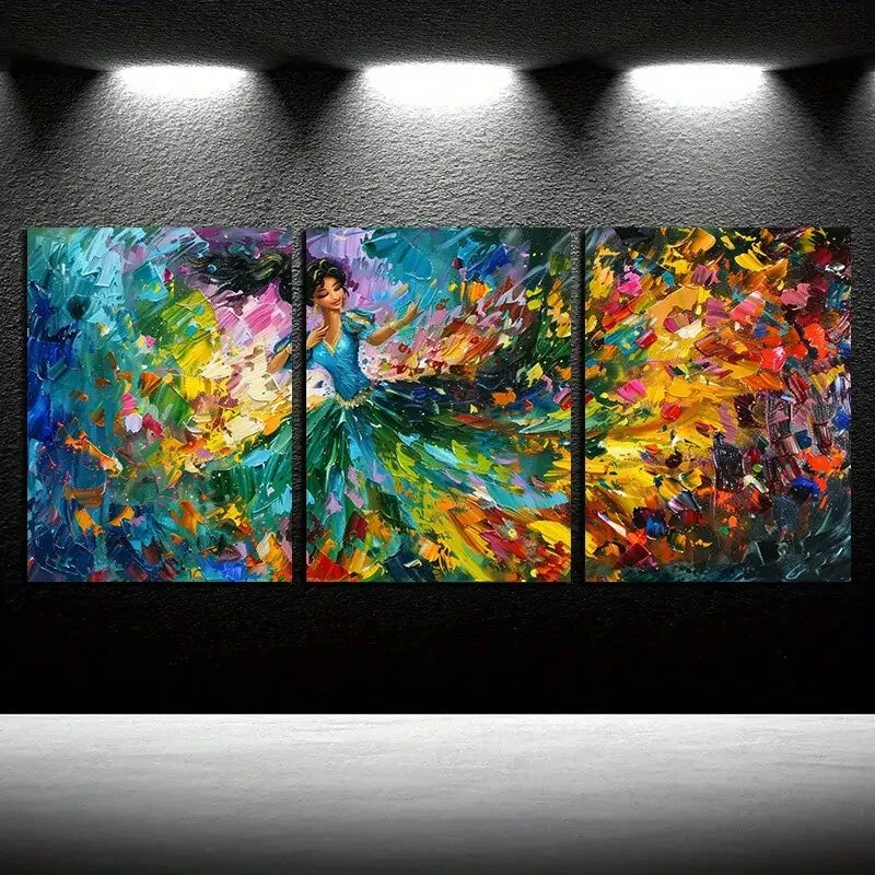 3pcs Abstract Dancing Figure, Vivid Colors Design Metal Print Ready to Hang Art - Bella Home Decor