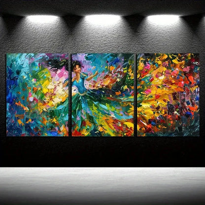 3pcs Abstract Dancing Figure, Vivid Colors Design Metal Print Ready to Hang Art - Bella Home Decor