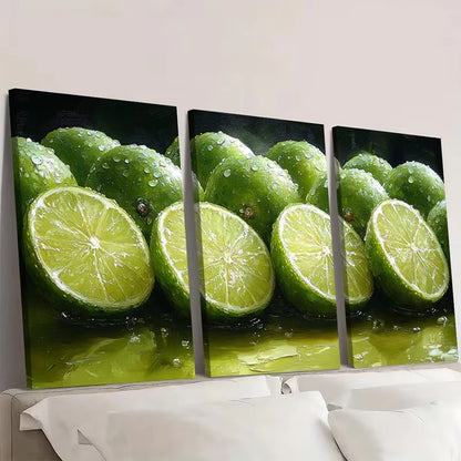 3pcs Green Lime Slices Oil Painting Artwork Wall Art Set Canvas Framed 40x60cm - High Quality Print 100% Australian Made Wall Canvas Ready to Hang