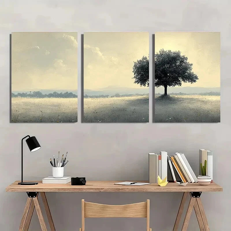 3pcs Sketch Plant Tree Landscape Artwork Metal Print Ready to Hang Art