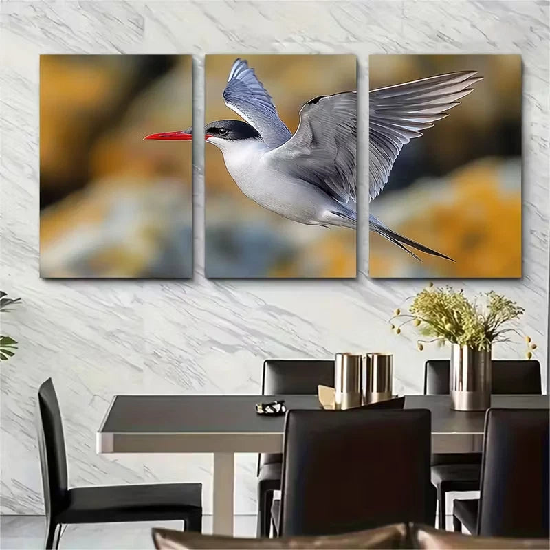 3pcs Black Feathered Seabird with Red Bill Metal Print Ready to Hang Art - Bella Home Decor