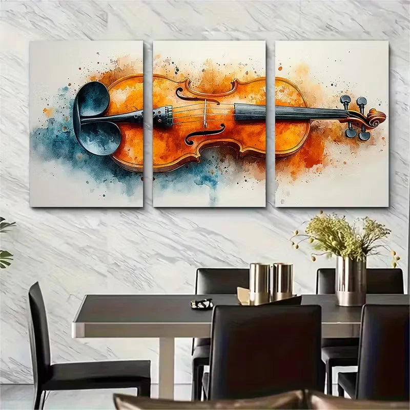 3pcs Abstract Violin Watercolour Metal Print Ready to Hang Art - Bella Home Decor