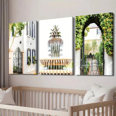 3pcs Rainbow Street Charleston House Wall Art Set Canvas Unframed - High Quality Print 100% Australian Made Wall Canvas