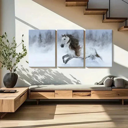 3pcs Running Horse Snowy Landscape Painting Wall Art Canvas Unframed - High Quality Print 100% Australian Made Wall Canvas