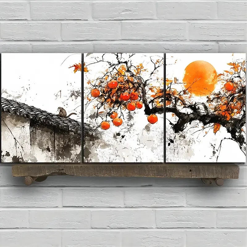 3pcs The Tree On The Eaves Old View Metal Print Ready to Hang Art