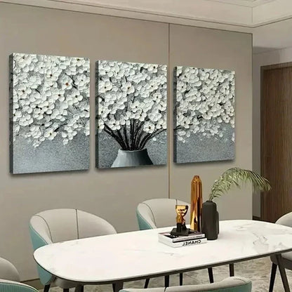 3pcs Elegant White Floral in Vases Decoration Wall Art Set Canvas Unframed - High Quality Print 100% Australian Made Wall Canvas
