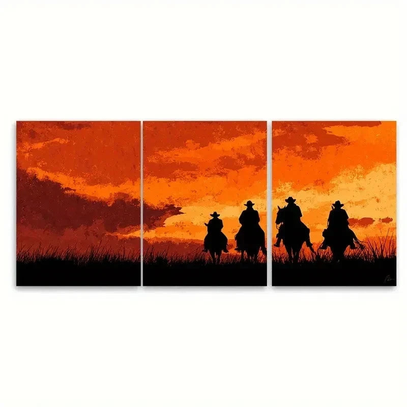 3pcs Cowboy Sunset Western Landscape Metal Print Ready to Hang Art - Bella Home Decor