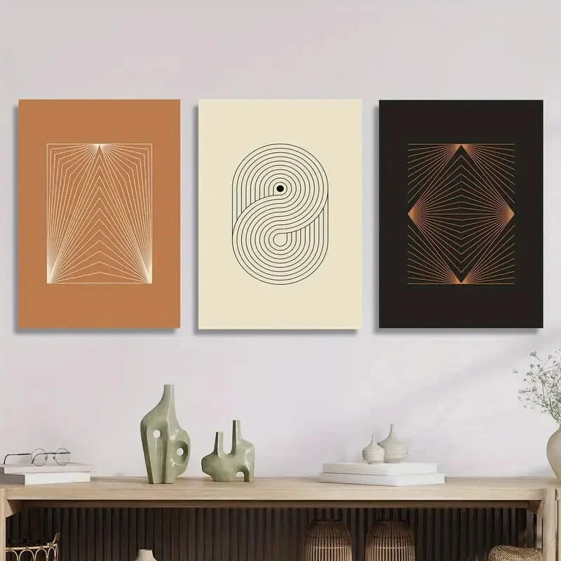 3pcs Abstract Line Art, Line Geometry, Minimalism Metal Print Ready to Hang Art - Bella Home Decor