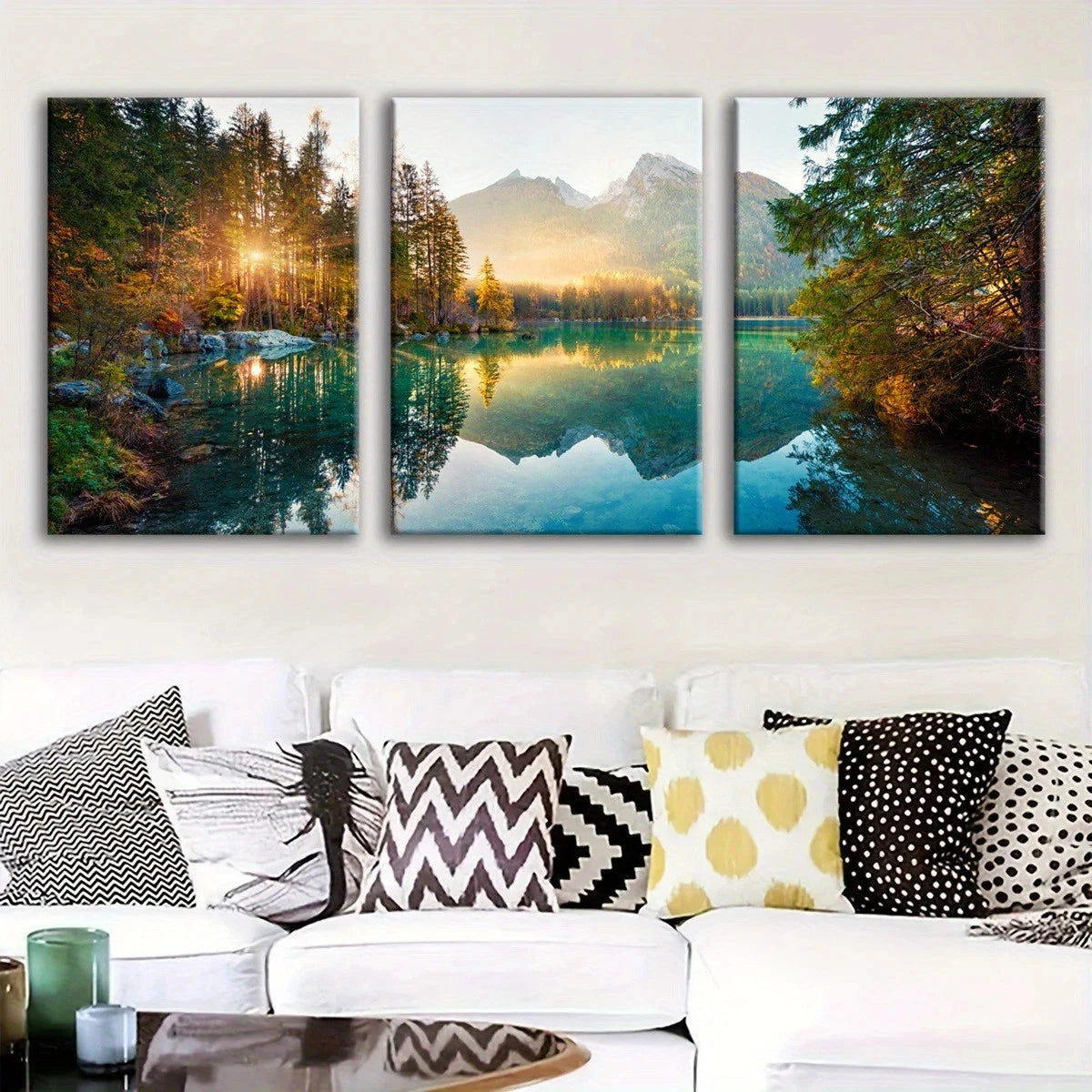 3pcs Vibrant Serene Mountain Lake Scenery Metal Print Ready to Hang Art