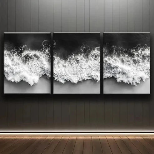 3pcs Black and White Abstract Ocean BWAO Wall Art Canvas Unframed – High Quality Print 100% Australian Made Wall Canvas - Bella Home Decor