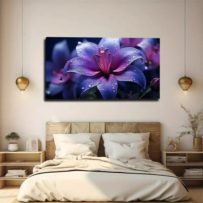 Vibrant Blue-Purple Lily Wall Art Canvas Office Home Room Framed 120x60cm