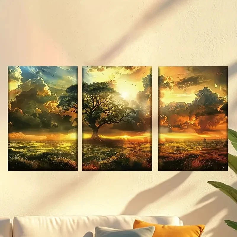 3pcs Enchanting Golden Forest Wall Art Set Canvas Framed 60x90cm - High Quality Print 100% Australian Made Wall Canvas Ready to Hang