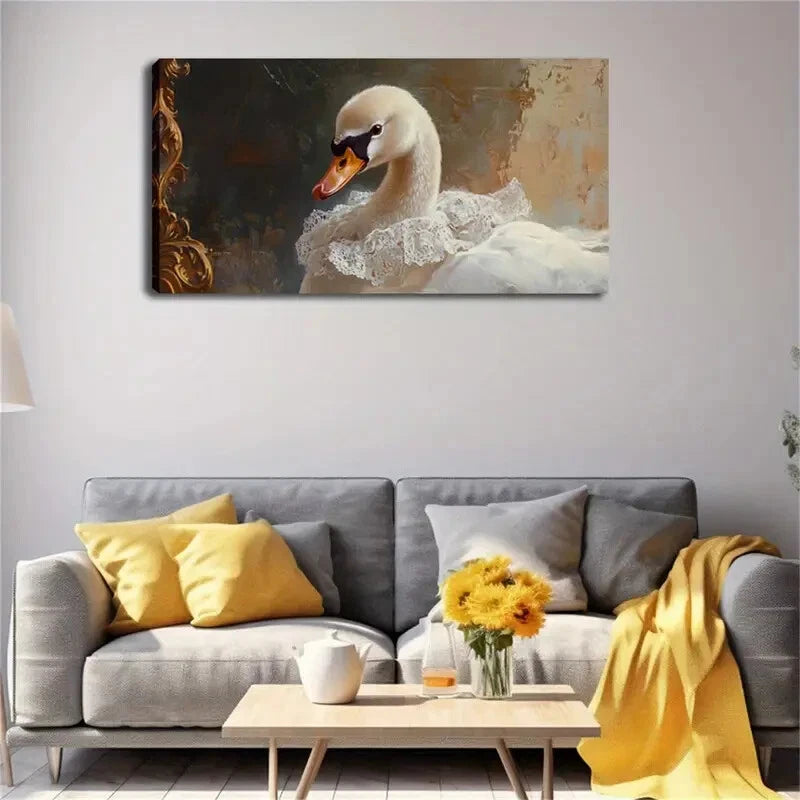 Swan Exquisite White Lace Wall Art Canvas Office Home Room Framed 120x60cm - Bella Home Decor