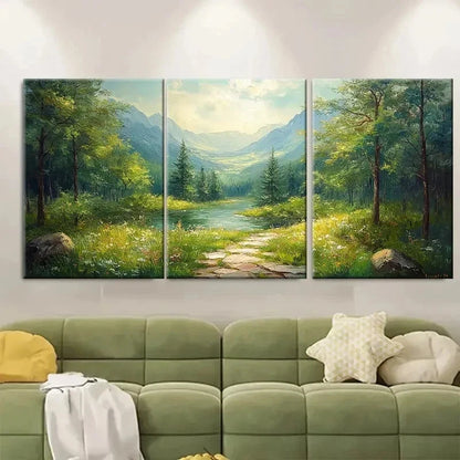 3pcs Handmade Green Forest Landscape YI  Wall Art Set Canvas Framed 50x70cm - High Quality Print 100% Australian Made Wall Canvas Ready to Hang