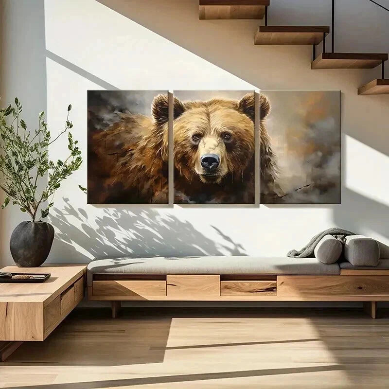 3pcs Grizzly Bears Rural Aesthetic Wall Art Set Canvas Framed 60x90cm - High Quality Print 100% Australian Made Wall Canvas Ready to Hang - Bella Home Decor